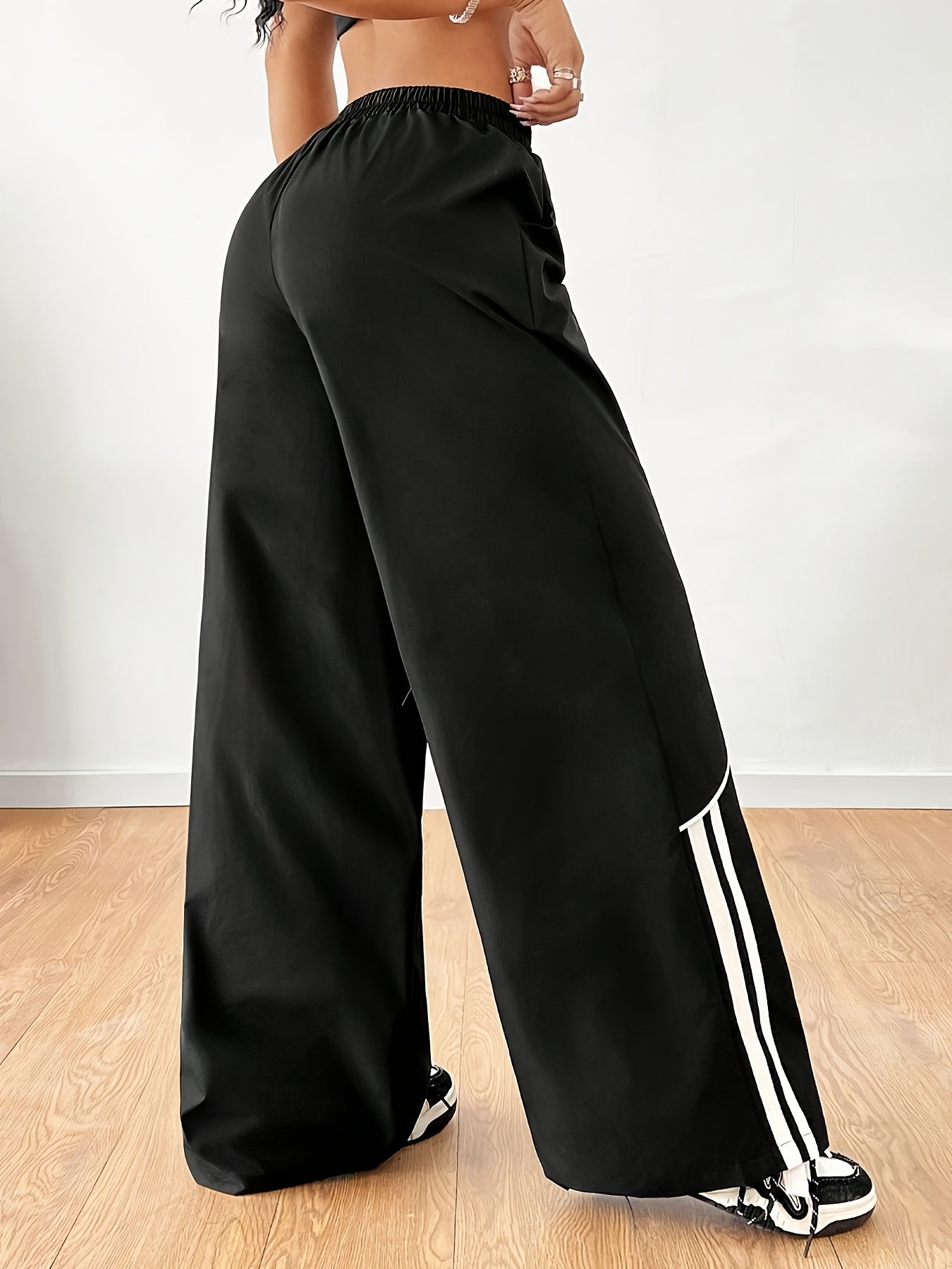 Women'S Casual Wide Leg Pants, 100% Polyester Solid Color, All-Season Comfort, Woven Fabric, 100g/m², Versatile Fashion Trousers for Adults