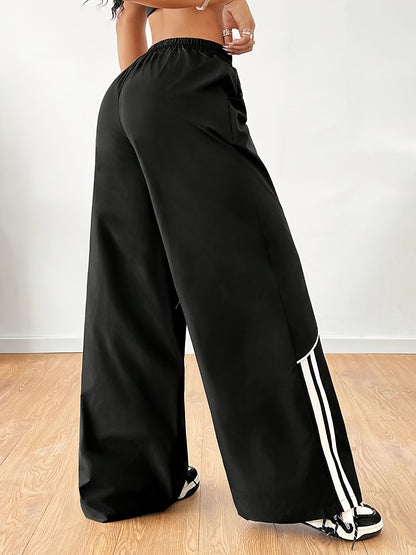Women'S Casual Wide Leg Pants, 100% Polyester Solid Color, All-Season Comfort, Woven Fabric, 100g/m², Versatile Fashion Trousers for Adults