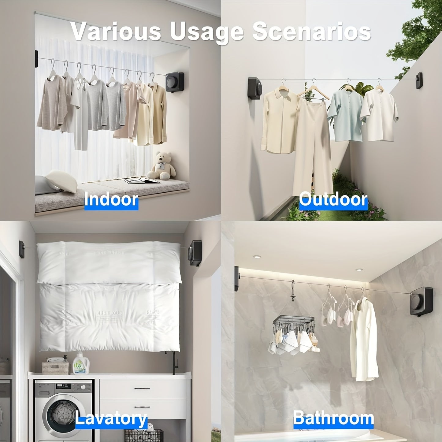 1pc Heavy-Duty Telescopic Indoor/Outdoor Clothesline - Wall-Mounted Stainless Steel, 4.6 meter Long, Space-Saving Design for Efficient Laundry Drying, Laundry Drying Solution|Modern Wall Mount|Durable Clothesline, Clothes Dry