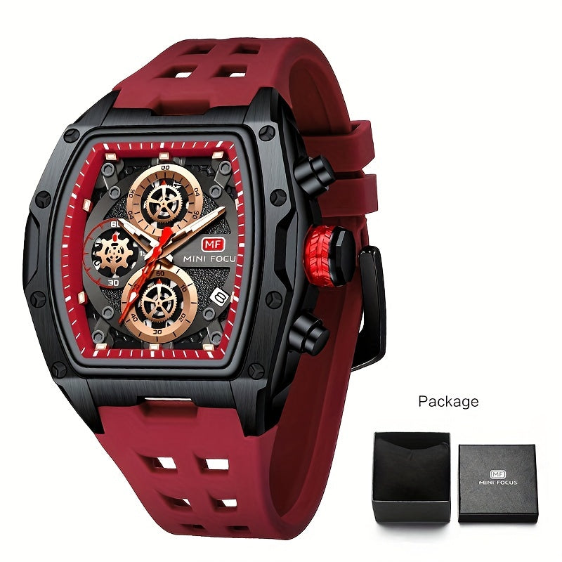 MINI FOCUS Women's Military Sport Watch - Barrel-Shaped Case, Orange Silicone Strap, Chronograph, Luminous Hands & Date Display, 3ATM High Quality Quartz Wristwatch