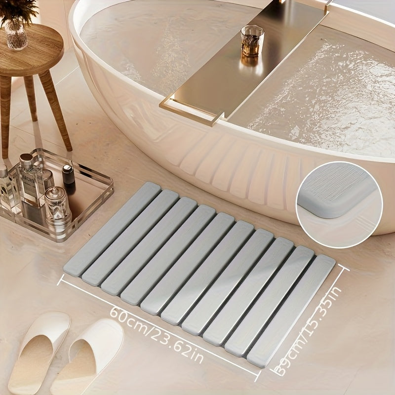 Foldable Stone Bath Mat - Super Absorbent Diatomaceous Earth, Non-Slip Quick-Drying, Easy to Clean, Compact & Space-Saving for Bathroom, Striped Design, Gray, Quickdrying Mat | Sleek Bath Accessory | PVC Backed Mat, Bathroom