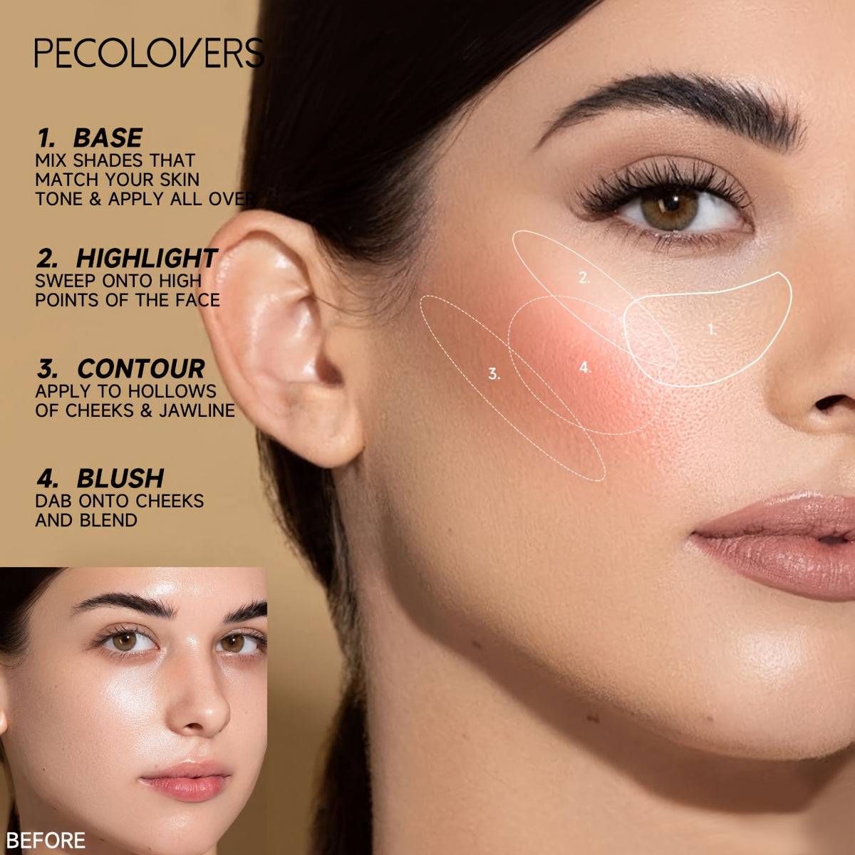 [1pc Glowup Highlighter] PECOLOVERS 1pc Glowup Highlighter Stick | Natural Brightening Face Contour & Highlight Makeup, Medium Coverage, Water-Resistant, Buildable Effect for Radiant Skin
