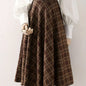 Elegant Brown & White Plaid Women's Skirt - High-Waisted A-Line Midi Skirt with Adjustable Belt, Machine Washable, Perfect for Spring/Fall Casual or Dressy Outfits