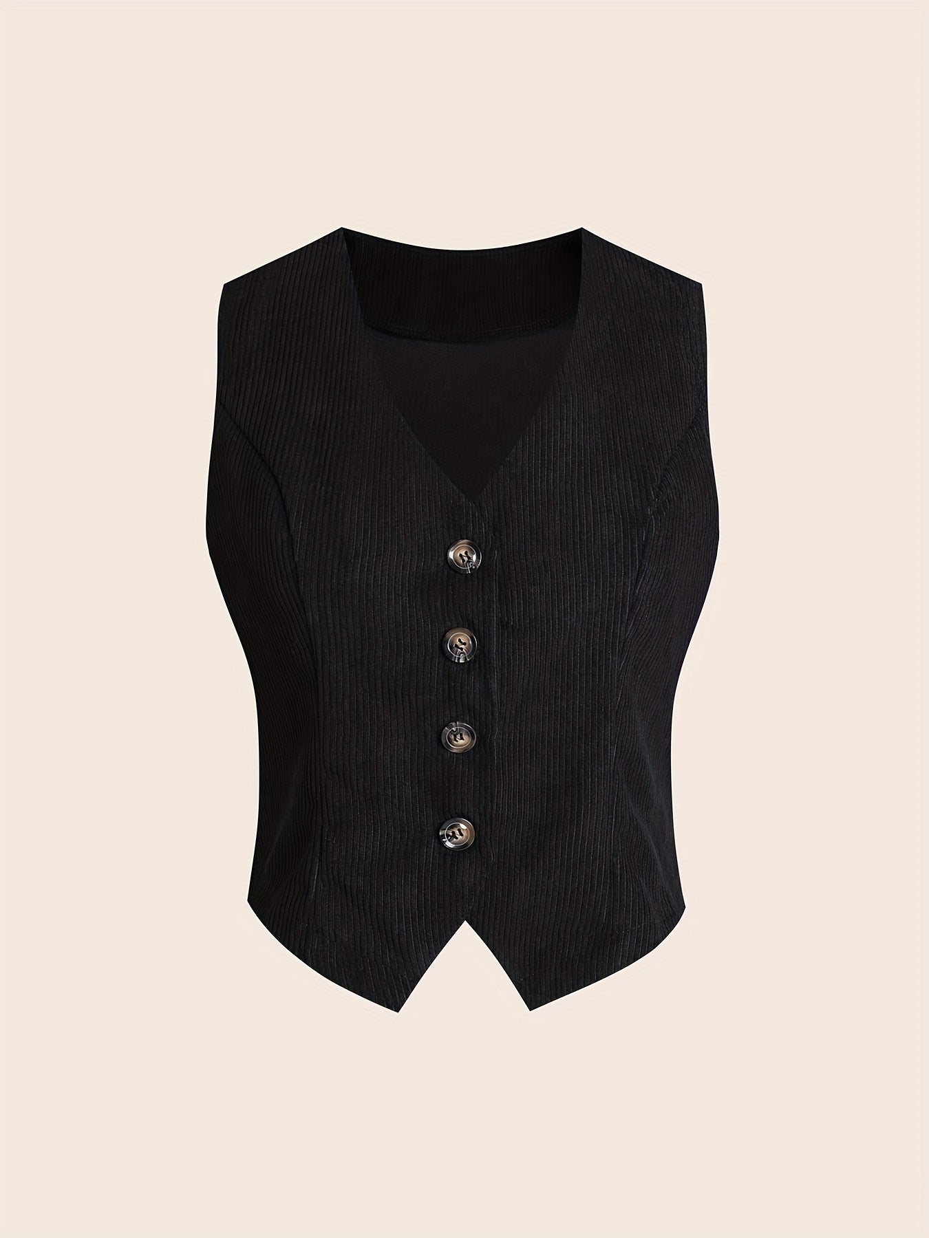 Solid Button Front Vest Suit Jacket Corduroy