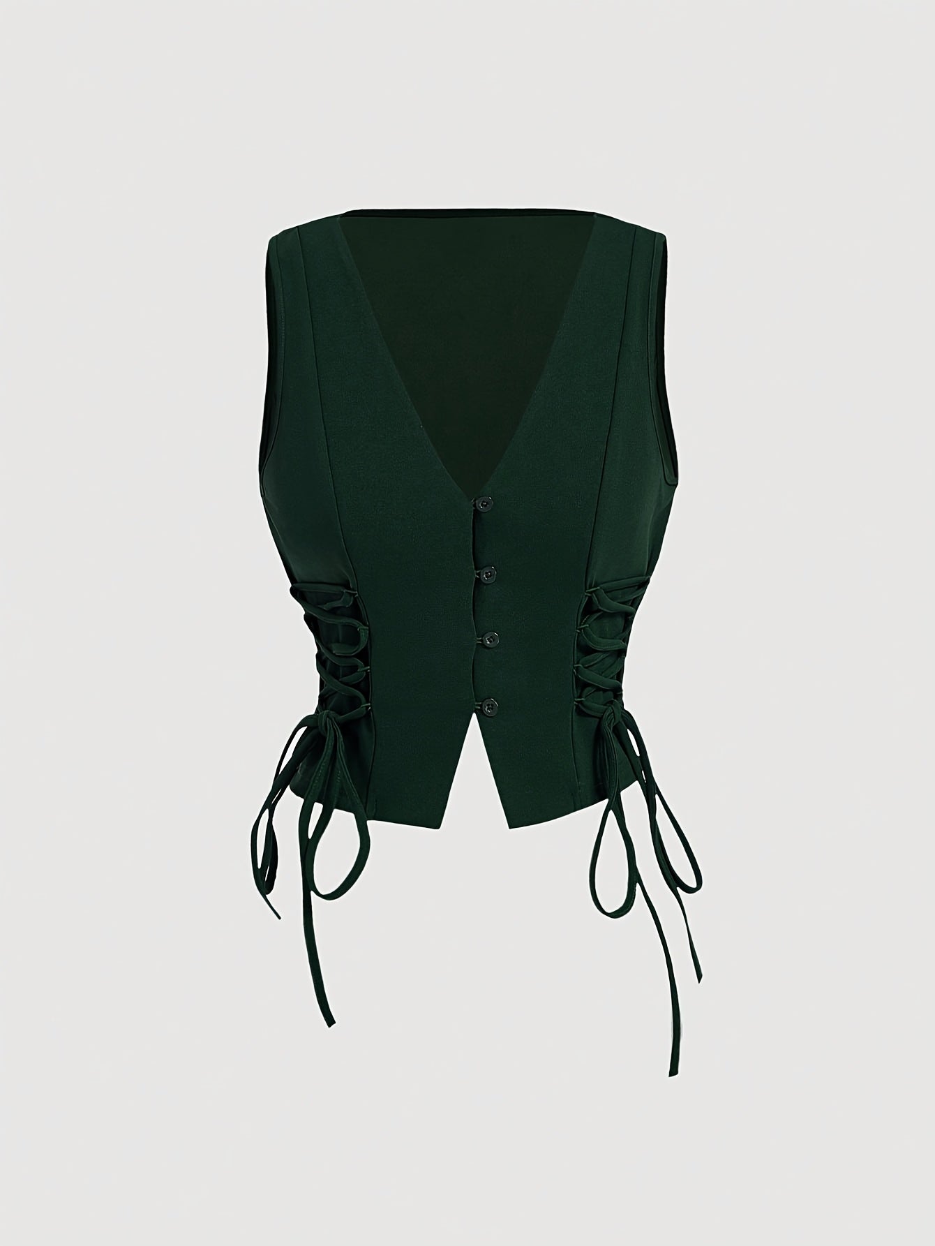 Elegant Direction Women's Sleeveless Vest - V-Neck Padded Shoulders with Adjustable Lacing Detail, Machine Washable Solid Color for Spring Summer Fall, Versatile Layering Piece for Casual & Formal Outfits, Seasonal Fashion, M