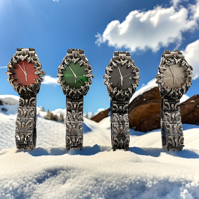 [Vintage Watch] PINTIME Men's Vintage Fashion Quartz Watch | Round Dial, Alloy Case, Pointer Date Display, Battery Powered | for Men, Birthday Gift, Father's Day, Mardi Gras Day, Campus Wear