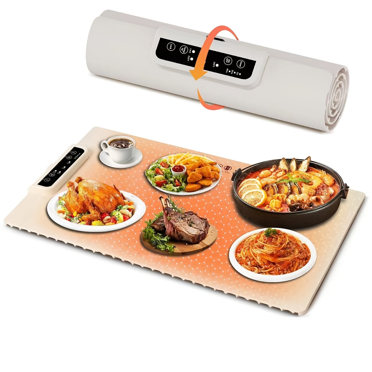 EU Plug Electric Warming Tray, Full Surface Warming Mat for Food, Rollable And Portable, Fast Heating Pad with 3 Temperature Control, Auto Shut-Off, Plate Warmer for Buffets Party, Home, Cream