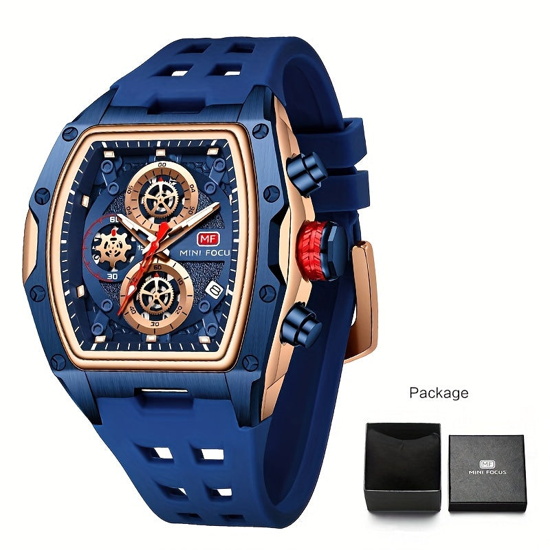 MINI FOCUS Women's Military Sport Watch - Barrel-Shaped Case, Orange Silicone Strap, Chronograph, Luminous Hands & Date Display, 3ATM High Quality Quartz Wristwatch