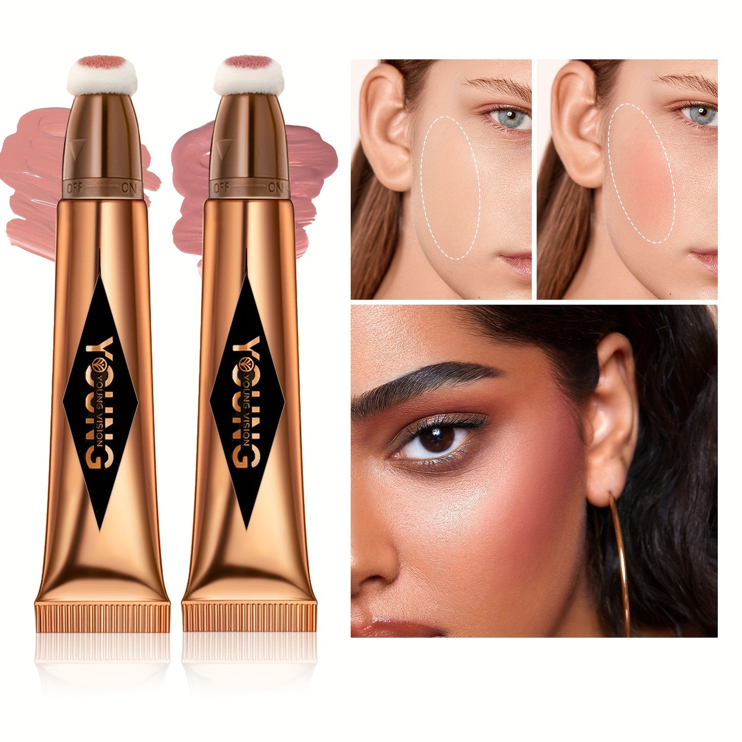 Multicolor Air Cushion Contour Blush Highlight Combo - Liquid Formula for Natural Glow, Buildable Coverage, and Long-Lasting Wear - Optional Shades for Customizable Look