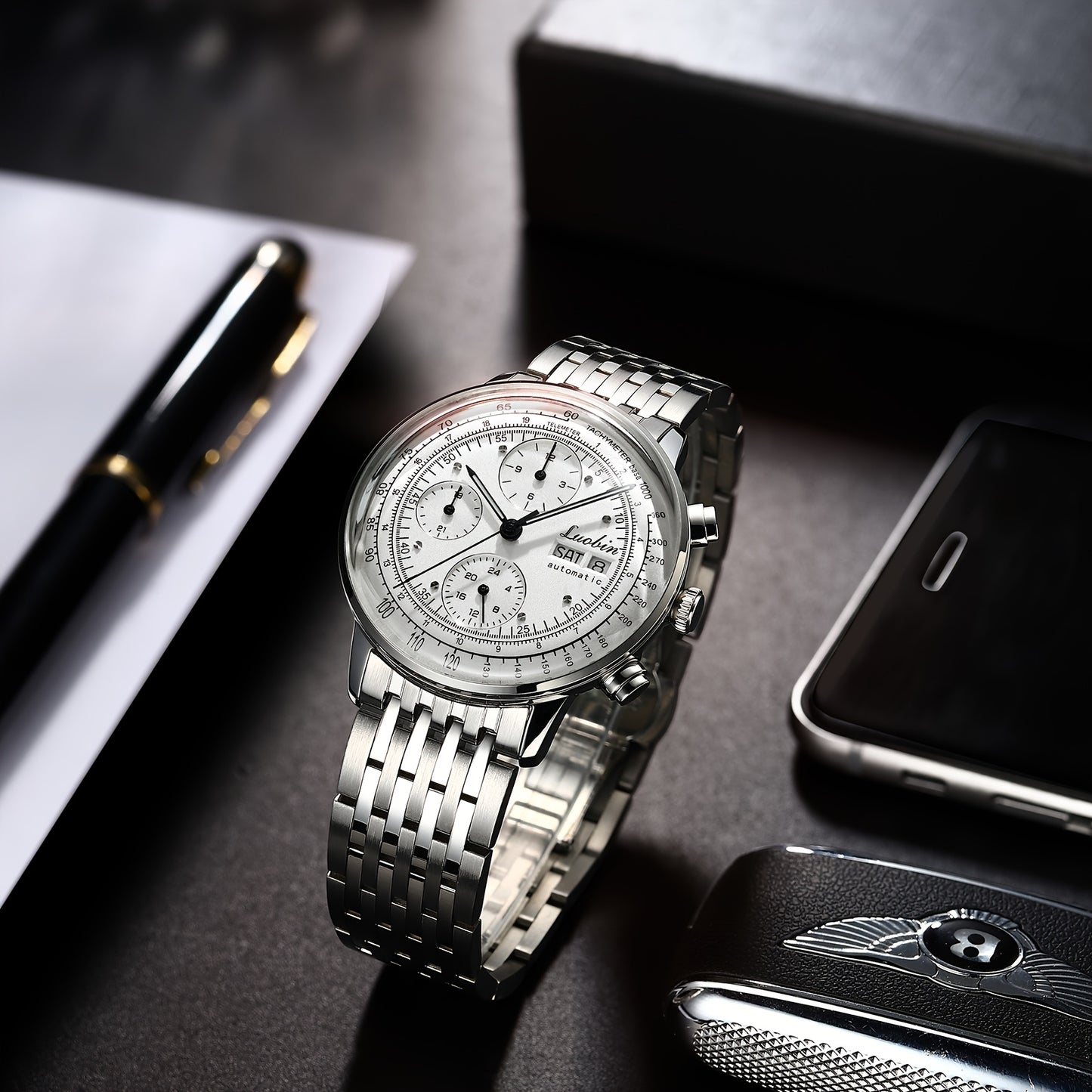 Fully Automatic Mechanical Watch Men's Multifunctional Year Month Calendar Week Watch, Luminous Display Curved Screen, Unique Personality, Waterproof Feature