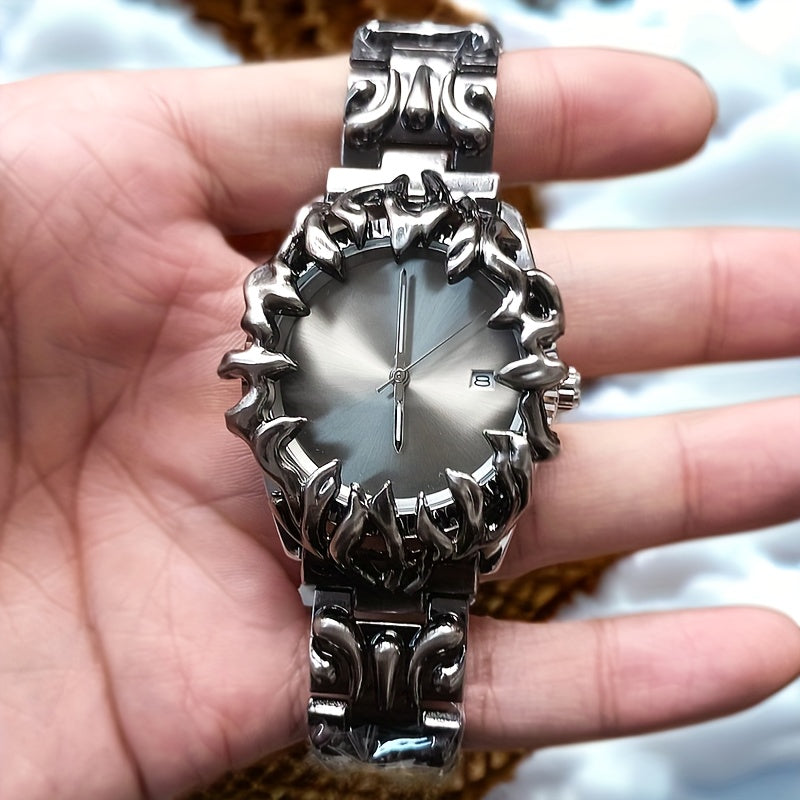 [Vintage Watch] PINTIME Men's Vintage Fashion Quartz Watch | Round Dial, Alloy Case, Pointer Date Display, Battery Powered | for Men, Birthday Gift, Father's Day, Mardi Gras Day, Campus Wear