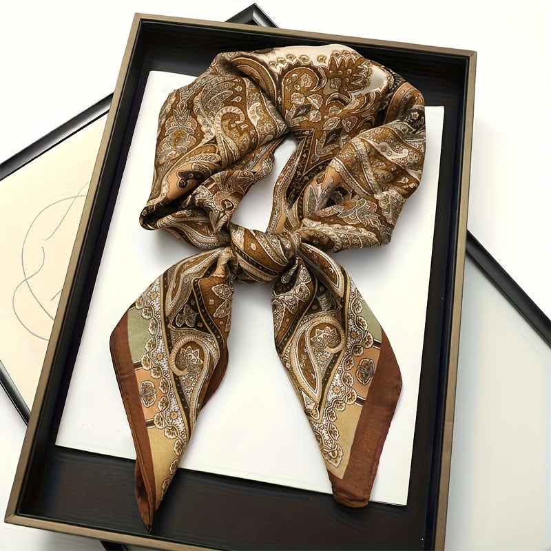 1pc Women's Luxurious Elegant Fashion Color Block Printed Bandana Scarf, 70*70cm, Suitable for Daily Wear, Best Choice for Gift