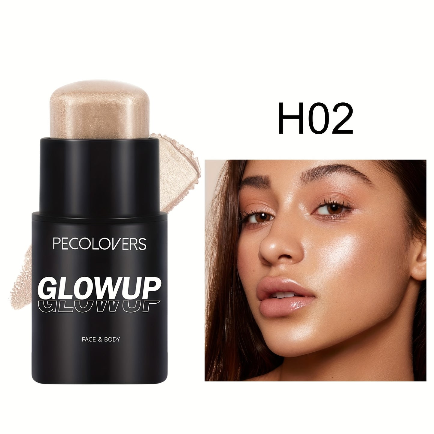 [1pc Glowup Highlighter] PECOLOVERS 1pc Glowup Highlighter Stick | Natural Brightening Face Contour & Highlight Makeup, Medium Coverage, Water-Resistant, Buildable Effect for Radiant Skin