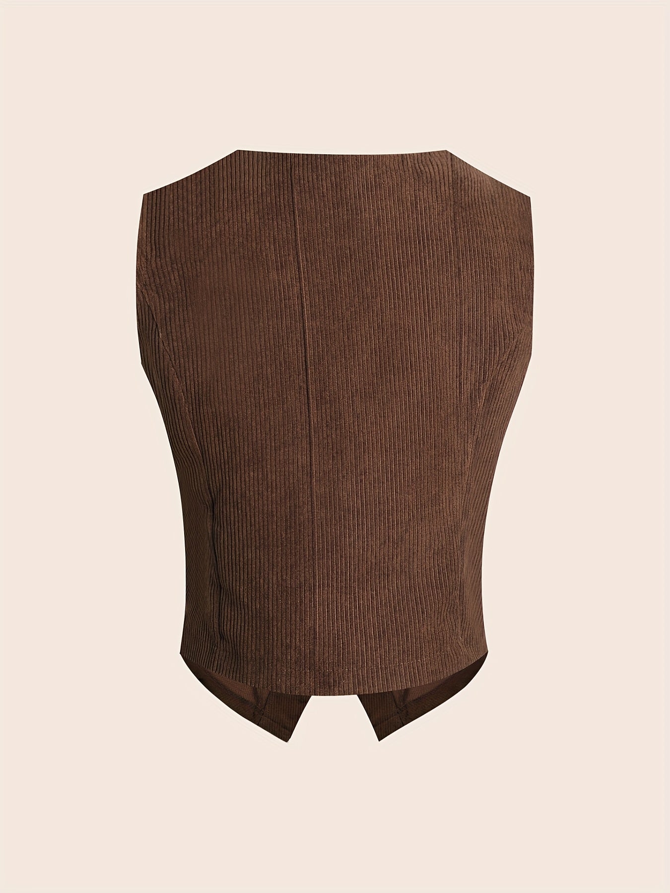 Solid Button Front Vest Suit Jacket Corduroy