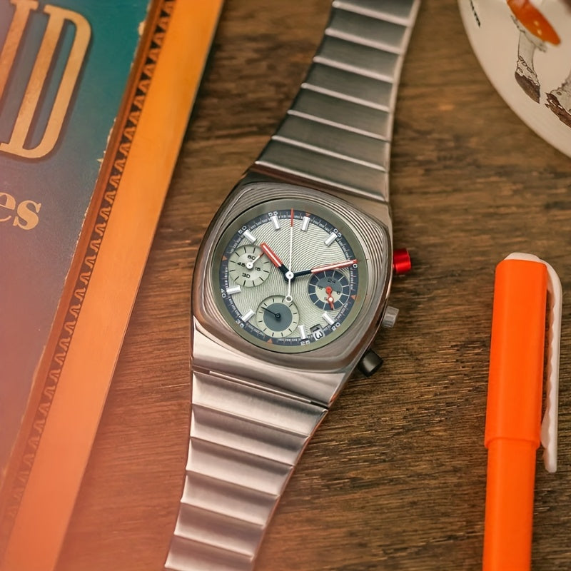 NASIR Men's Luxury Square Mechanical Watch, Stainless Steel, Date Feature, Casual Style