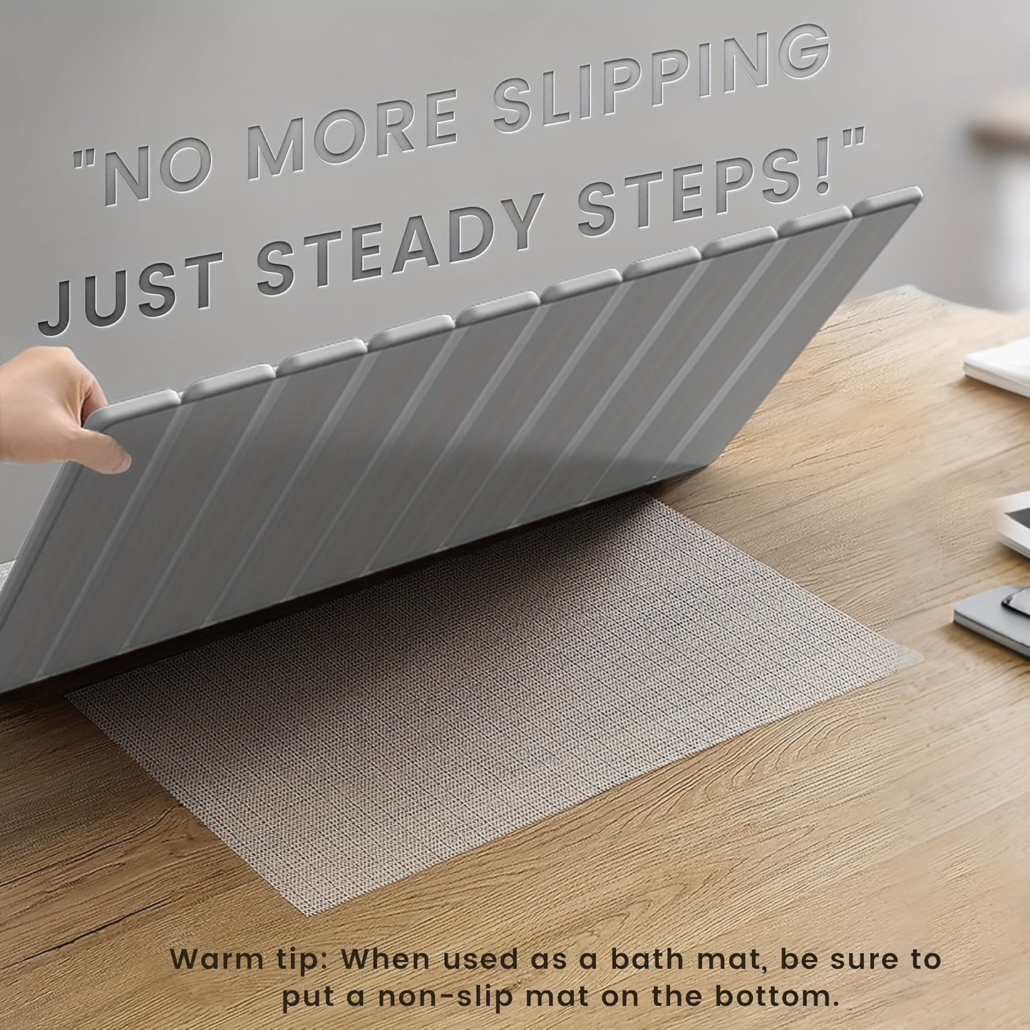 Foldable Stone Bath Mat - Super Absorbent Diatomaceous Earth, Non-Slip Quick-Drying, Easy to Clean, Compact & Space-Saving for Bathroom, Striped Design, Gray, Quickdrying Mat | Sleek Bath Accessory | PVC Backed Mat, Bathroom