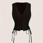 Elegant Direction Women's Sleeveless Vest - V-Neck Padded Shoulders with Adjustable Lacing Detail, Machine Washable Solid Color for Spring Summer Fall, Versatile Layering Piece for Casual & Formal Outfits, Seasonal Fashion, M