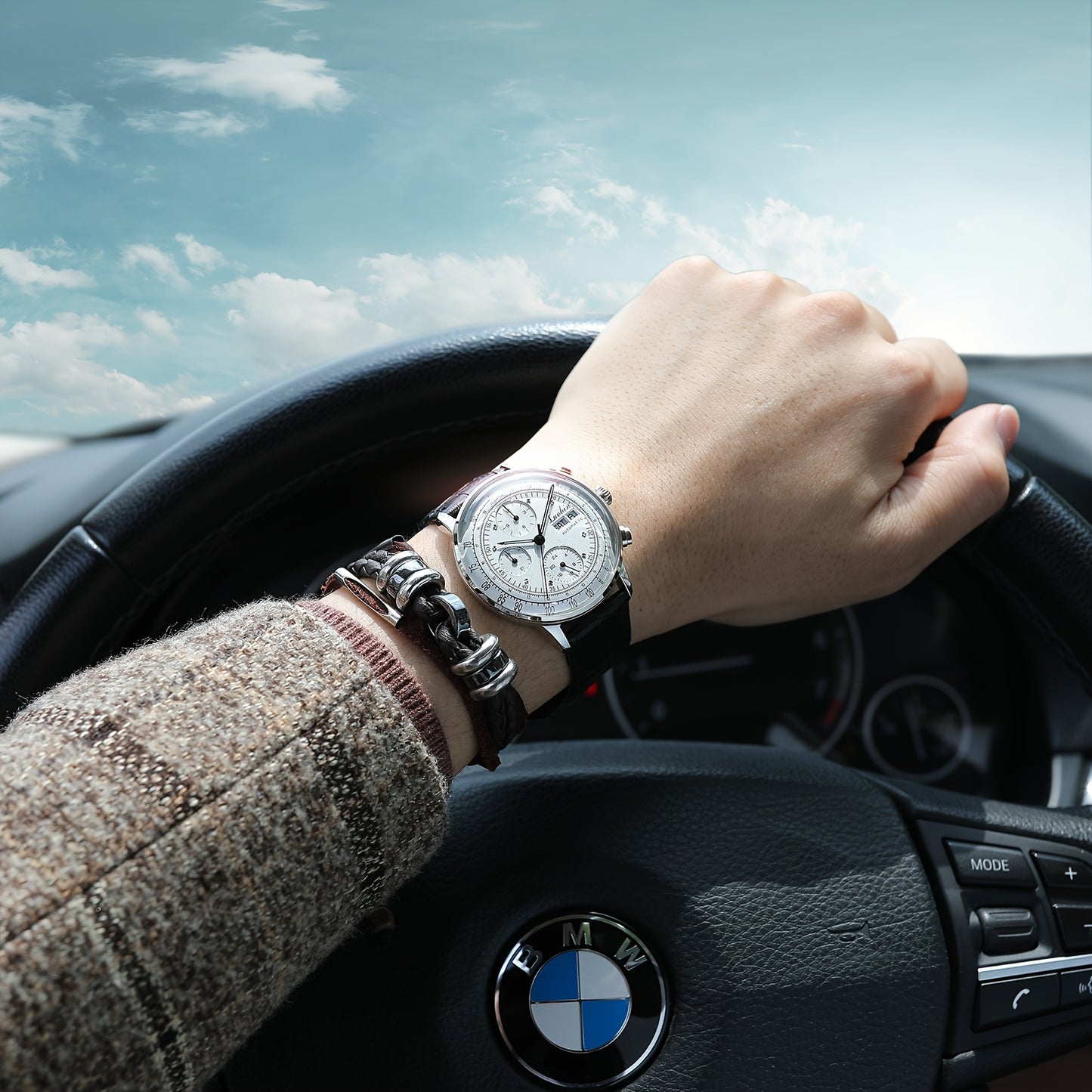 Fully Automatic Mechanical Watch Men's Multifunctional Year Month Calendar Week Watch, Luminous Display Curved Screen, Unique Personality, Waterproof Feature