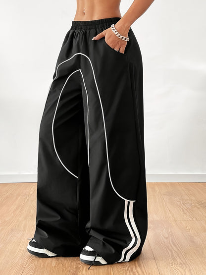 Women'S Casual Wide Leg Pants, 100% Polyester Solid Color, All-Season Comfort, Woven Fabric, 100g/m², Versatile Fashion Trousers for Adults