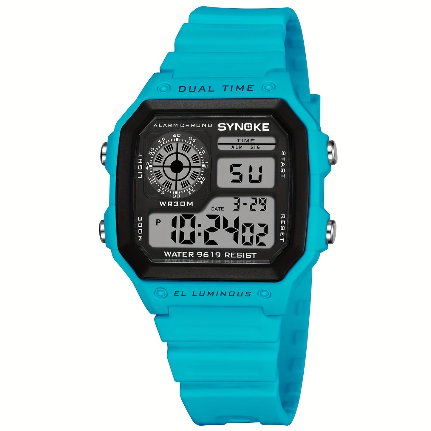 SYNOKE Men'S Outdoor Sports Watch - Digital LED Square Watch with Dual Time, Alarm, Chronograph, Date Display,, Black Plastic Strap, Sports Watch|Digital Display|Waterproof Watch