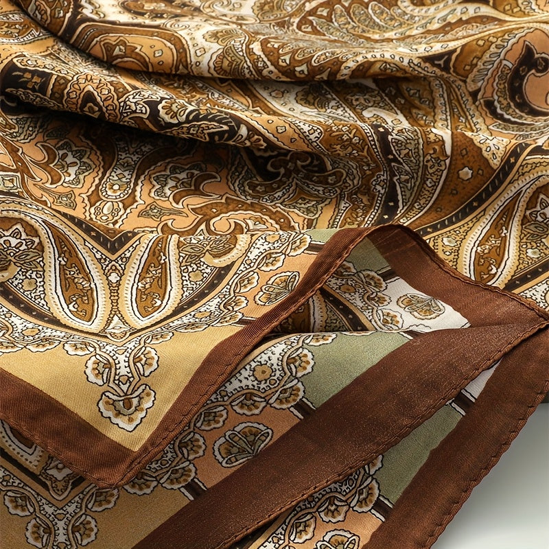 1pc Women's Luxurious Elegant Fashion Color Block Printed Bandana Scarf, 70*70cm, Suitable for Daily Wear, Best Choice for Gift
