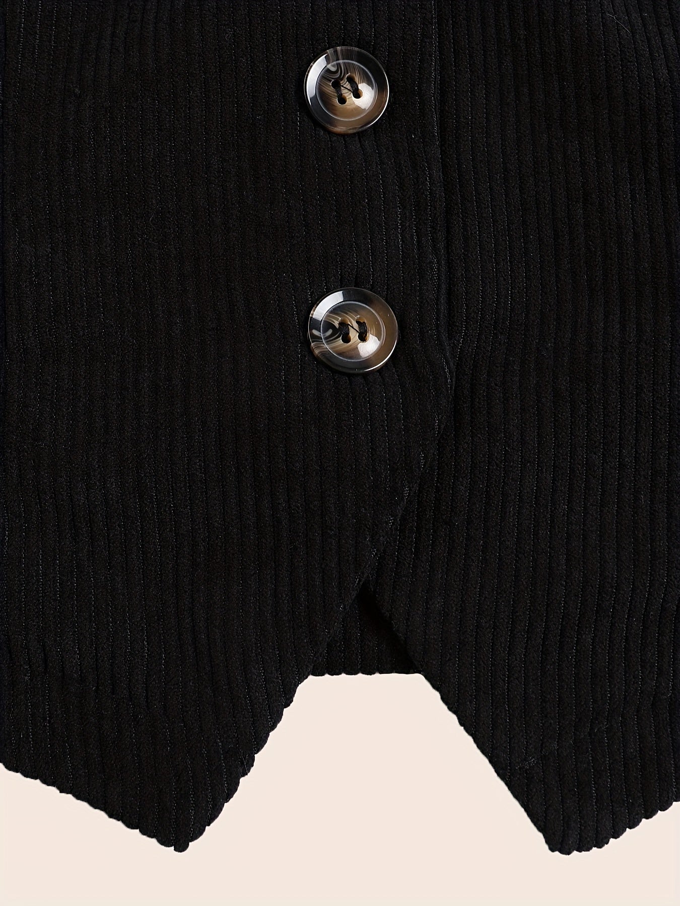Solid Button Front Vest Suit Jacket Corduroy