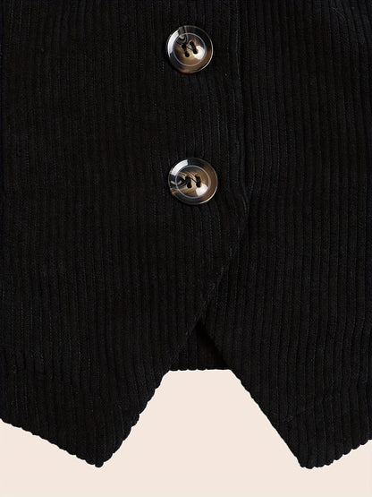 Solid Button Front Vest Suit Jacket Corduroy