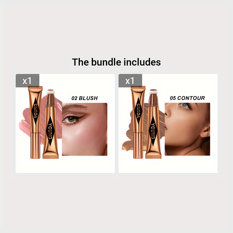 Multicolor Air Cushion Contour Blush Highlight Combo - Liquid Formula for Natural Glow, Buildable Coverage, and Long-Lasting Wear - Optional Shades for Customizable Look