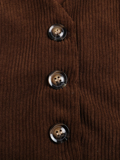 Solid Button Front Vest Suit Jacket Corduroy