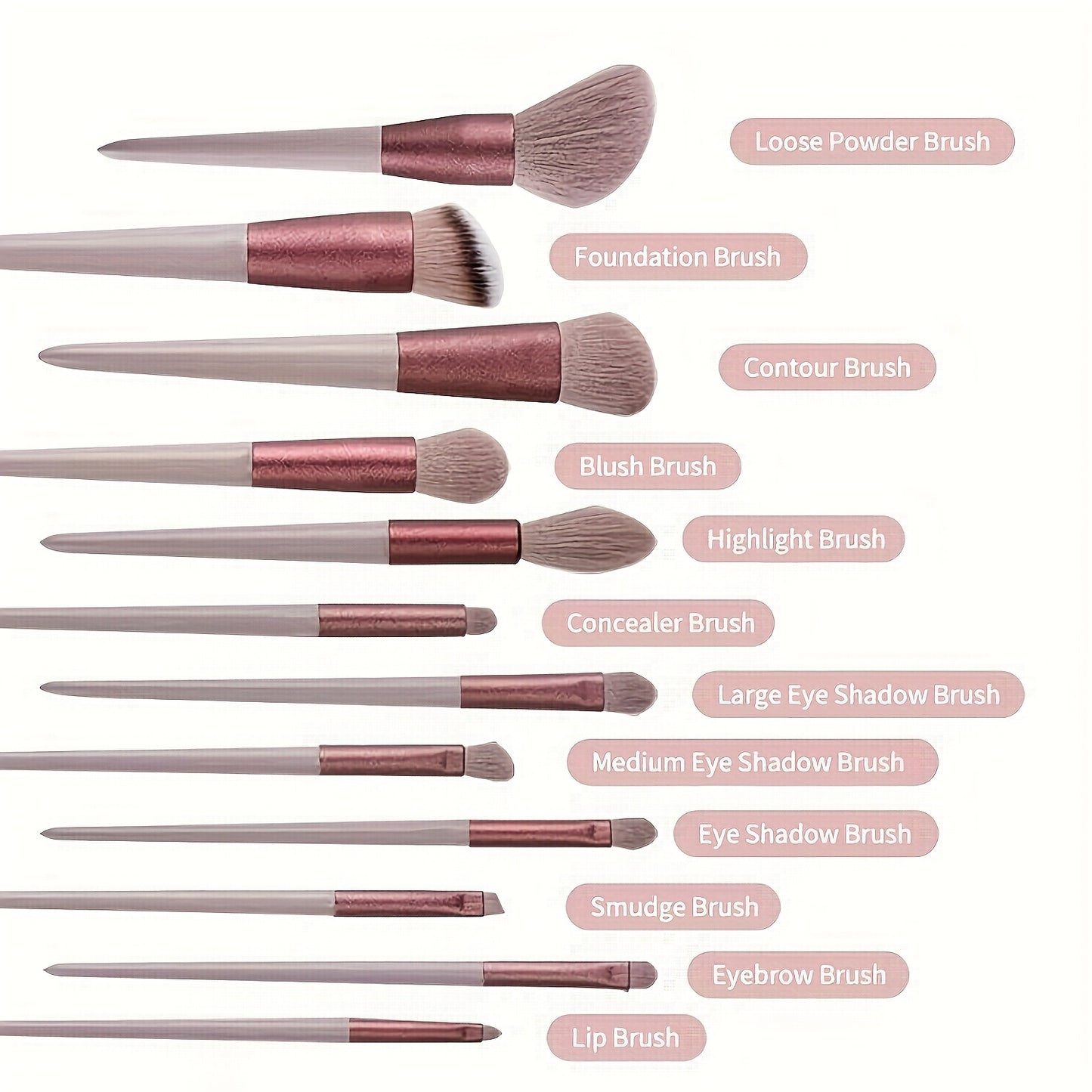 13pcs Luxury Oval Makeup Brush Set with Soft Nylon Bristles, Unscented, ABS Handles - Perfect for Normal Skin, Includes Travel Bag, Beauty Essentials|Elegant Brush Set|Durable ABS Handles
