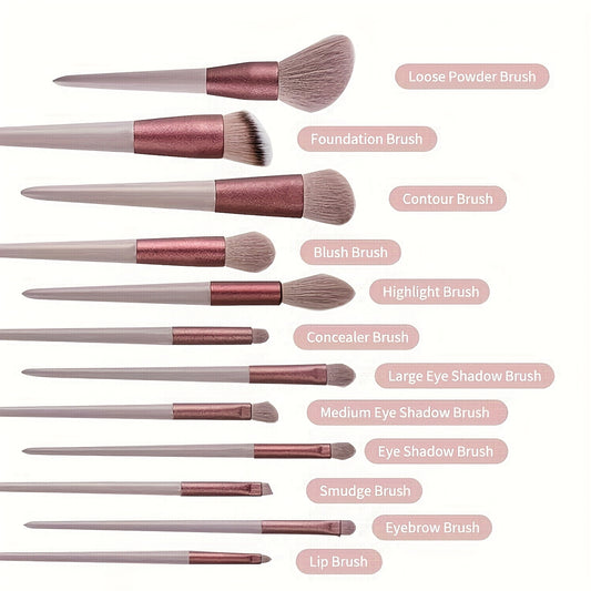 13pcs Luxury Oval Makeup Brush Set with Soft Nylon Bristles, Unscented, ABS Handles - Perfect for Normal Skin, Includes Travel Bag, Beauty Essentials|Elegant Brush Set|Durable ABS Handles